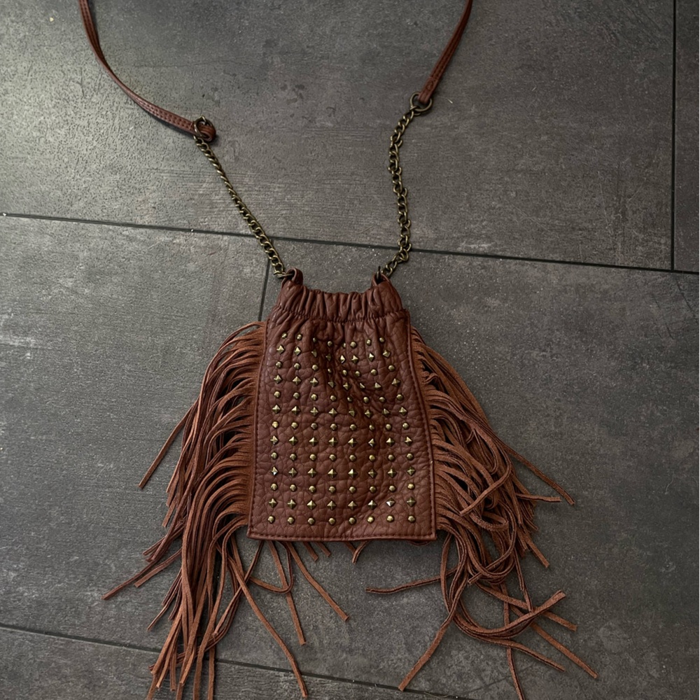 Mudd Brown Crossbody Bag with Artistic Design